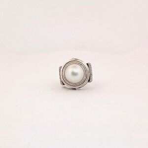 Vintage Sterling Silver 925 Pearl Dome Ring Size 5.5 Ornate Estate Jewelry